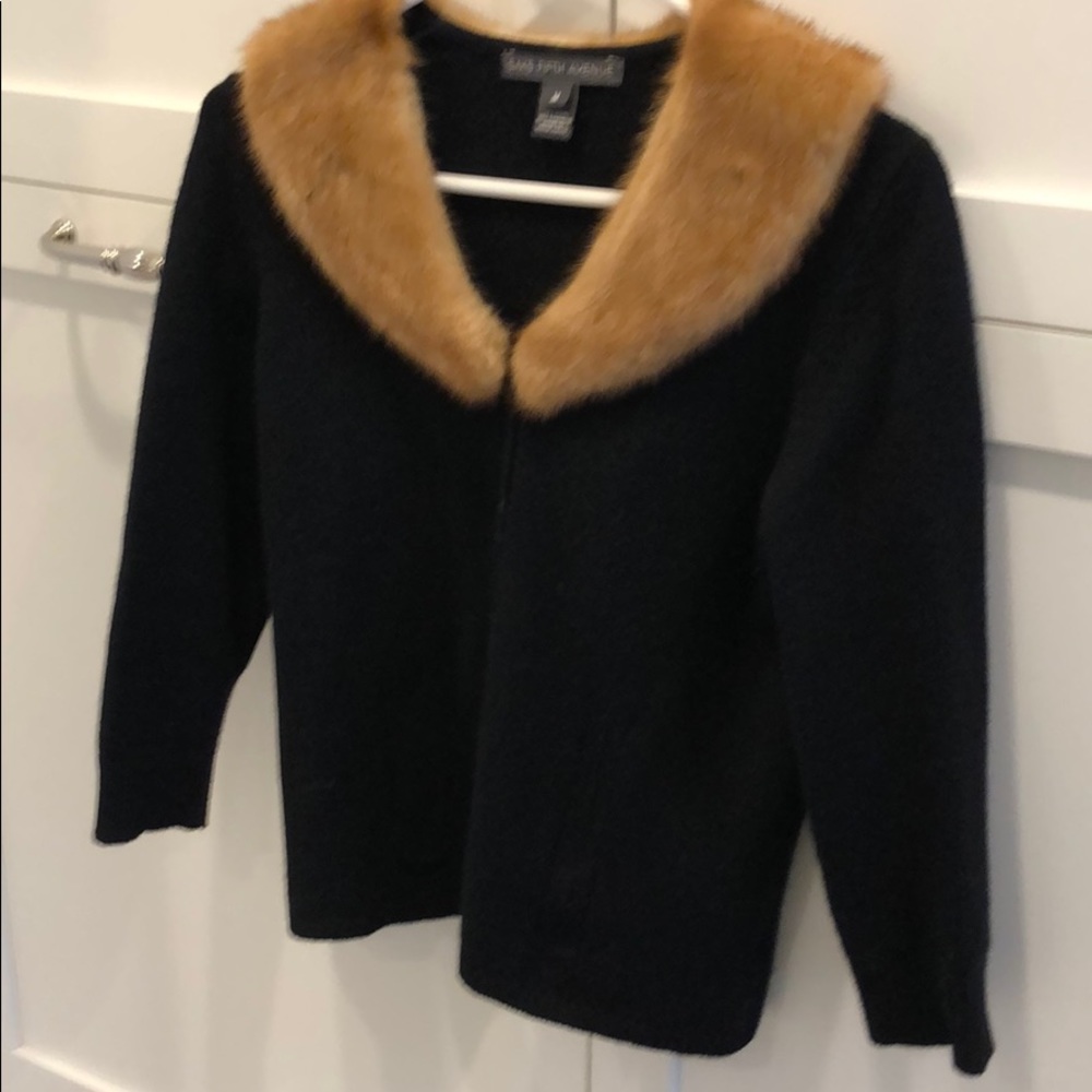 Fox collared black wool/cashmere sweater